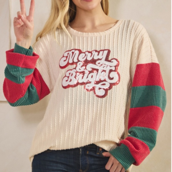 HEIMISH USA Tops - Heimish Contrast Christmas “ Merry & Bright “ Top